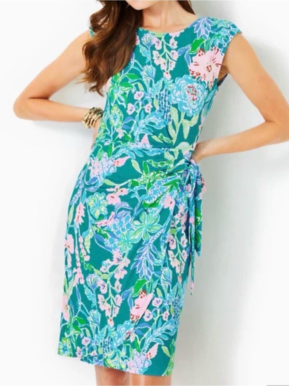 Lilly Pulitzer Knee Length Dress Turquoise Multi Hot On The Vine Floral Small